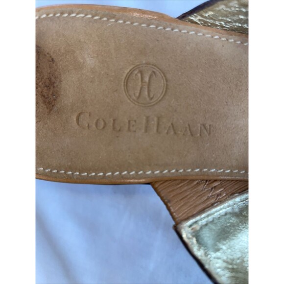 Cole Haan Womens Heels Sandals Size 8.5 AA Tan Leather Slip On Comfort Dressy - Picture 2 of 12